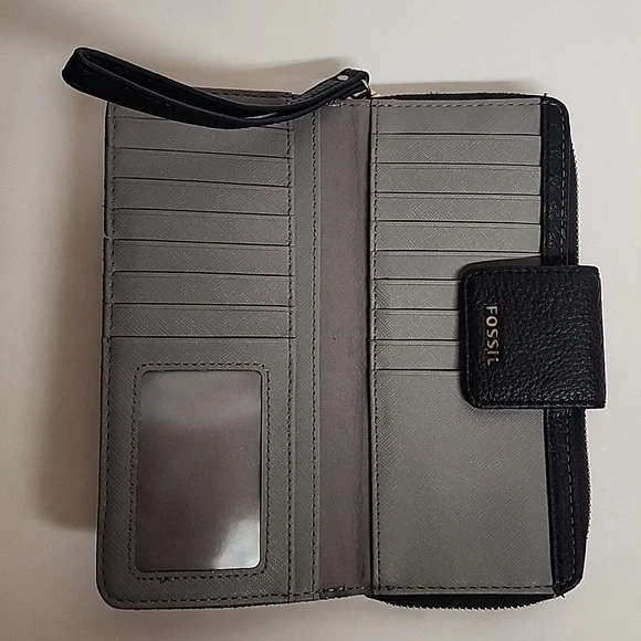 Fossil Metallic Pewter w/Taupe/Gray Inside Wristlet Wallet/Card Holder Clutch - Picture 4 of 11